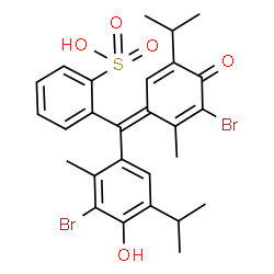 ChemSpider 2D Image | 2-[(E)-(3-Bromo-4-hydroxy-5-isopropyl-2-methylphenyl)(3-bromo-5-isopropyl-2-methyl-4-oxo-2,5-cyclohexadien-1-ylidene)methyl]benzenesulfonic acid | C27H28Br2O5S