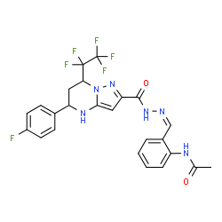 ChemSpider 2D Image | N-{2-[(Z)-({[5-(4-Fluorophenyl)-7-(pentafluoroethyl)-4,5,6,7-tetrahydropyrazolo[1,5-a]pyrimidin-2-yl]carbonyl}hydrazono)methyl]phenyl}acetamide | C24H20F6N6O2