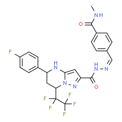 ChemSpider 2D Image | 4-[(Z)-({[5-(4-Fluorophenyl)-7-(pentafluoroethyl)-4,5,6,7-tetrahydropyrazolo[1,5-a]pyrimidin-2-yl]carbonyl}hydrazono)methyl]-N-methylbenzamide | C24H20F6N6O2