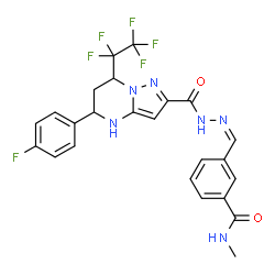 ChemSpider 2D Image | 3-[(Z)-({[5-(4-Fluorophenyl)-7-(pentafluoroethyl)-4,5,6,7-tetrahydropyrazolo[1,5-a]pyrimidin-2-yl]carbonyl}hydrazono)methyl]-N-methylbenzamide | C24H20F6N6O2