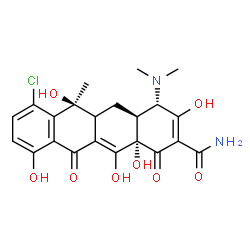 ChemSpider 2D Image | (4S,4aS,6S,12aS)-7-Chloro-4-(dimethylamino)-3,6,10,12,12a-pentahydroxy-6-methyl-1,11-dioxo-1,4,4a,5,5a,6,11,12a-octahydro-2-tetracenecarboxamide | C22H23ClN2O8