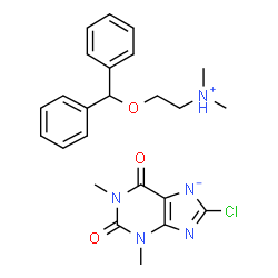 ChemSpider 2D Image | 2-(Diphenylmethoxy)-N,N-dimethylethanaminium 8-chloro-1,3-dimethyl-2,6-dioxo-1,2,3,6-tetrahydropurin-7-ide | C24H28ClN5O3