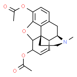 ChemSpider 2D Image | 17-Methyl-7,8-didehydro-4,5-epoxymorphinan-3,6-diyl diacetate | C21H23NO5