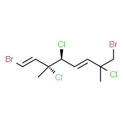 ChemSpider 2D Image | (1E,3R,4S,5E)-1,8-Dibromo-3,4,7-trichloro-3,7-dimethyl-1,5-octadiene | C10H13Br2Cl3