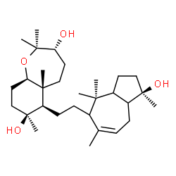 ChemSpider 2D Image | (3R,5aR,6R,7S,9aR)-6-{2-[(1R)-1-Hydroxy-1,4,4,6-tetramethyl-1,2,3,3a,4,5,8,8a-octahydro-5-azulenyl]ethyl}-2,2,5a,7-tetramethyldecahydro-1-benzoxepine-3,7-diol | C30H52O4