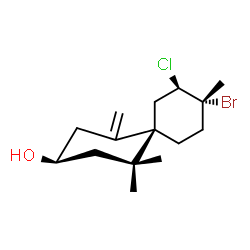 ChemSpider 2D Image | (3R,6S,8R,9R)-9-Bromo-8-chloro-1,1,9-trimethyl-5-methylenespiro[5.5]undecan-3-ol | C15H24BrClO