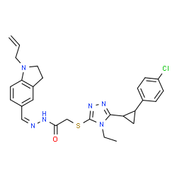 ChemSpider 2D Image | N'-[(Z)-(1-Allyl-2,3-dihydro-1H-indol-5-yl)methylene]-2-({5-[2-(4-chlorophenyl)cyclopropyl]-4-ethyl-4H-1,2,4-triazol-3-yl}sulfanyl)acetohydrazide | C27H29ClN6OS