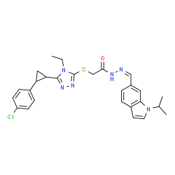 ChemSpider 2D Image | 2-({5-[2-(4-Chlorophenyl)cyclopropyl]-4-ethyl-4H-1,2,4-triazol-3-yl}sulfanyl)-N'-[(Z)-(1-isopropyl-1H-indol-6-yl)methylene]acetohydrazide | C27H29ClN6OS