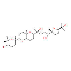 ChemSpider 2D Image | (1R,4S)-4-{(4aS,6S,8aR)-6-[(2R,5S)-5-Bromo-2,6,6-trimethyltetrahydro-2H-pyran-2-yl]-8a-methyloctahydropyrano[3,2-b]pyran-2-yl}-1-[(2R,5R)-5-(2-hydroxy-2-propanyl)-2-methyltetrahydro-2-furanyl]-1,4-pen
tanediol | C30H53BrO7