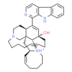 ChemSpider 2D Image | (1R,2R,4R,5Z,12R,13S,16Z)-25-(9H-beta-Carbolin-1-yl)-13-hydroxy-22-aza-11-azoniapentacyclo[11.11.2.1~2,22~.0~2,12~.0~4,11~]heptacosa-5,16,25-triene | C36H45N4O