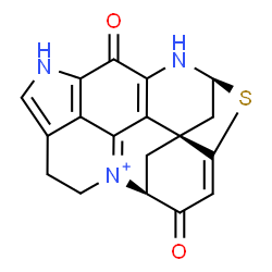 ChemSpider 2D Image | (1R,14S,19S)-11,18-Dioxo-15-thia-9,13-diaza-4-azoniaheptacyclo[12.6.1.1~3,7~.0~1,16~.0~2,12~.0~4,19~.0~10,22~]docosa-2(12),3,7,10(22),16-pentaene | C18H14N3O2S