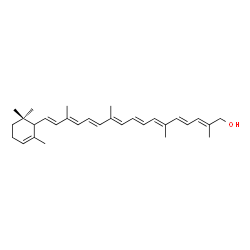 ChemSpider 2D Image | (2E,4E,6E,8E,10E,12E,14E,16E)-2,6,11,15-Tetramethyl-17-(2,6,6-trimethyl-2-cyclohexen-1-yl)-2,4,6,8,10,12,14,16-heptadecaoctaen-1-ol | C30H42O