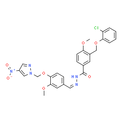 ChemSpider 2D Image | 3-[(2-Chlorophenoxy)methyl]-4-methoxy-N'-[(Z)-{3-methoxy-4-[(4-nitro-1H-pyrazol-1-yl)methoxy]phenyl}methylene]benzohydrazide | C27H24ClN5O7