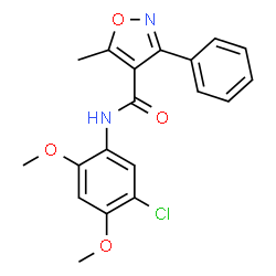 ChemSpider 2D Image | N-(5-Chloro-2,4-dimethoxyphenyl)-5-methyl-3-phenyl-1,2-oxazole-4-carboxamide | C19H17ClN2O4
