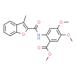 ChemSpider 2D Image | Methyl 4,5-dimethoxy-2-{[(3-methyl-1-benzofuran-2-yl)carbonyl]amino}benzoate | C20H19NO6