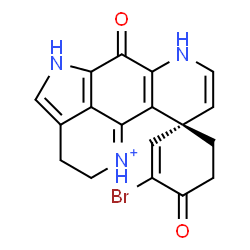 ChemSpider 2D Image | (1R)-3-Bromo-4,6'-dioxo-2',5',6',7'-tetrahydro-3'H-spiro[cyclohex-2-ene-1,10'-pyrrolo[4,3,2-de][1,7]phenanthrolin[1]ium] | C18H15BrN3O2
