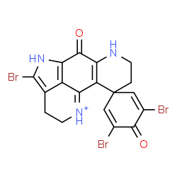 ChemSpider 2D Image | 3,4',5-Tribromo-4,6'-dioxo-2',5',6',7',8',9'-hexahydro-3'H-spiro[cyclohexa-2,5-diene-1,10'-pyrrolo[4,3,2-de][1,7]phenanthrolin[1]ium] | C18H13Br3N3O2