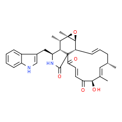 ChemSpider 2D Image | (1E,4S,5E,7R,9E,14S,14aR,15S,15aR,16aS,16bR)-7-Hydroxy-14-(1H-indol-3-ylmethyl)-4,6,15,15a-tetramethyl-4,7,14,14a,15,15a,16a,16b-octahydro-3H-cyclotrideca[d]oxireno[f]isoindole-8,11,12(13H)-trione | C32H36N2O5