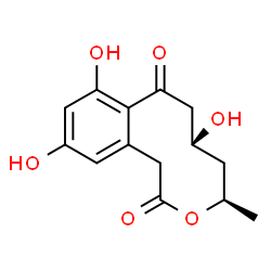 ChemSpider 2D Image | (4R,6R)-6,9,11-Trihydroxy-4-methyl-4,5,6,7-tetrahydro-2H-3-benzoxecine-2,8(1H)-dione | C14H16O6