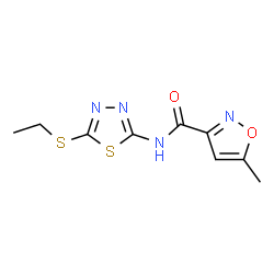 ChemSpider 2D Image | N-[5-(Ethylsulfanyl)-1,3,4-thiadiazol-2-yl]-5-methyl-1,2-oxazole-3-carboxamide | C9H10N4O2S2