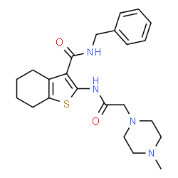 ChemSpider 2D Image | N-Benzyl-2-{[(4-methyl-1-piperazinyl)acetyl]amino}-4,5,6,7-tetrahydro-1-benzothiophene-3-carboxamide | C23H30N4O2S