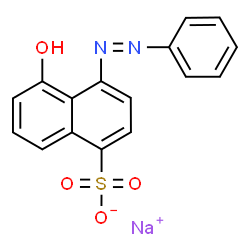 ChemSpider 2D Image | Sodium 5-hydroxy-4-(phenyldiazenyl)-1-naphthalenesulfonate | C16H11N2NaO4S