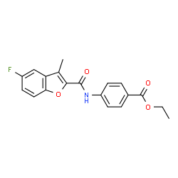 ChemSpider 2D Image | Ethyl 4-{[(5-fluoro-3-methyl-1-benzofuran-2-yl)carbonyl]amino}benzoate | C19H16FNO4