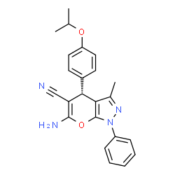 ChemSpider 2D Image | (4R)-6-Amino-4-(4-isopropoxyphenyl)-3-methyl-1-phenyl-1,4-dihydropyrano[2,3-c]pyrazole-5-carbonitrile | C23H22N4O2