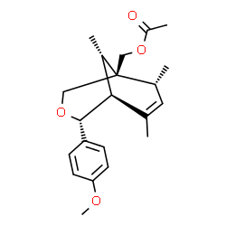 ChemSpider 2D Image | [(1R,4R,5S,8R,9S)-4-(4-Methoxyphenyl)-6,8,9-trimethyl-3-oxabicyclo[3.3.1]non-6-en-1-yl]methyl acetate | C21H28O4