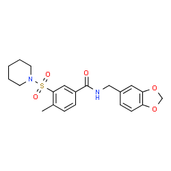 ChemSpider 2D Image | N-(1,3-Benzodioxol-5-ylmethyl)-4-methyl-3-(1-piperidinylsulfonyl)benzamide | C21H24N2O5S