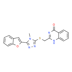ChemSpider 2D Image | 4(3H)-quinazolinone, 2-[[[5-(2-benzofuranyl)-4-methyl-4H-1,2,4-triazol-3-yl]thio]methyl]- | C20H15N5O2S