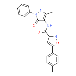 ChemSpider 2D Image | N-(1,5-Dimethyl-3-oxo-2-phenyl-2,3-dihydro-1H-pyrazol-4-yl)-5-(4-methylphenyl)-1,2-oxazole-3-carboxamide | C22H20N4O3