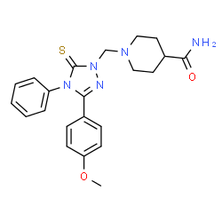 ChemSpider 2D Image | 1-{[3-(4-Methoxyphenyl)-4-phenyl-5-thioxo-4,5-dihydro-1H-1,2,4-triazol-1-yl]methyl}-4-piperidinecarboxamide | C22H25N5O2S