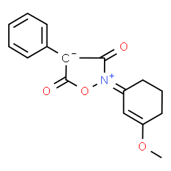 ChemSpider 2D Image | (2Z)-2-(3-Methoxy-2-cyclohexen-1-ylidene)-3,5-dioxo-4-phenyl-1,2-oxazolidin-2-ium-4-ide | C16H15NO4