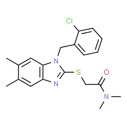 ChemSpider 2D Image | 2-{[1-(2-Chlorobenzyl)-5,6-dimethyl-1H-benzimidazol-2-yl]sulfanyl}-N,N-dimethylacetamide | C20H22ClN3OS