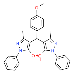 ChemSpider 2D Image | 4,4'-[(4-Methoxyphenyl)methylene]bis(3-methyl-1-phenyl-1H-pyrazol-5-ol) | C28H26N4O3