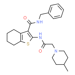ChemSpider 2D Image | N-Benzyl-2-{[(4-methyl-1-piperidinyl)acetyl]amino}-4,5,6,7-tetrahydro-1-benzothiophene-3-carboxamide | C24H31N3O2S