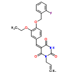 InChI=1/C23H21FN2O5/c1-3-11-26-22(28)17(21(27)25-23(26)29)12-15-9-10-19(20(13-15)30-4-2)31-14-16-7-5-6-8-18(16)24/h3,5-10,12-13H,1,4,11,14H2,2H3,(H,25,27,29)/b17-12+