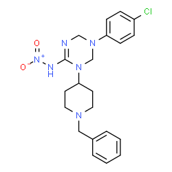 ChemSpider 2D Image | 1-(1-Benzyl-4-piperidinyl)-5-(4-chlorophenyl)-N-nitro-1,4,5,6-tetrahydro-1,3,5-triazin-2-amine | C21H25ClN6O2