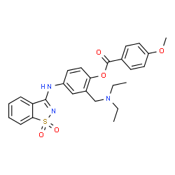 ChemSpider 2D Image | 2-[(Diethylamino)methyl]-4-[(1,1-dioxido-1,2-benzothiazol-3-yl)amino]phenyl 4-methoxybenzoate | C26H27N3O5S