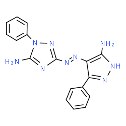 ChemSpider 2D Image | 3-[(E)-(5-Amino-3-phenyl-1H-pyrazol-4-yl)diazenyl]-1-phenyl-1H-1,2,4-triazol-5-amine | C17H15N9