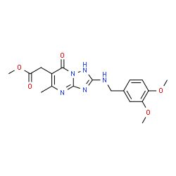 ChemSpider 2D Image | Methyl {2-[(3,4-dimethoxybenzyl)amino]-5-methyl-7-oxo-1,7-dihydro[1,2,4]triazolo[1,5-a]pyrimidin-6-yl}acetate | C18H21N5O5