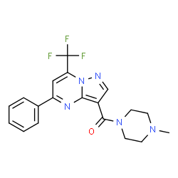 ChemSpider 2D Image | (4-Methyl-1-piperazinyl)[5-phenyl-7-(trifluoromethyl)pyrazolo[1,5-a]pyrimidin-3-yl]methanone | C19H18F3N5O