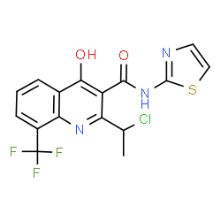 ChemSpider 2D Image | 2-(1-Chloroethyl)-4-hydroxy-N-(1,3-thiazol-2-yl)-8-(trifluoromethyl)-3-quinolinecarboxamide | C16H11ClF3N3O2S