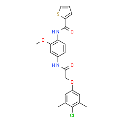 ChemSpider 2D Image | N-(4-{[(4-Chloro-3,5-dimethylphenoxy)acetyl]amino}-2-methoxyphenyl)-2-thiophenecarboxamide | C22H21ClN2O4S