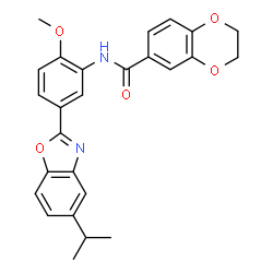 ChemSpider 2D Image | N-[5-(5-Isopropyl-1,3-benzoxazol-2-yl)-2-methoxyphenyl]-2,3-dihydro-1,4-benzodioxine-6-carboxamide | C26H24N2O5