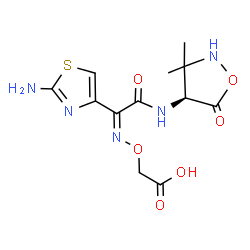 ChemSpider 2D Image | ({(Z)-[1-(2-Amino-1,3-thiazol-4-yl)-2-{[(4S)-3,3-dimethyl-5-oxo-1,2-oxazolidin-4-yl]amino}-2-oxoethylidene]amino}oxy)acetic acid | C12H15N5O6S