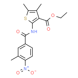 ChemSpider 2D Image | Ethyl 4,5-dimethyl-2-[(3-methyl-4-nitrobenzoyl)amino]-3-thiophenecarboxylate | C17H18N2O5S
