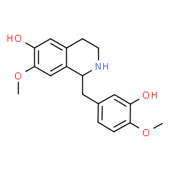ChemSpider 2D Image | 1-(3-Hydroxy-4-methoxybenzyl)-7-methoxy-1,2,3,4-tetrahydro-6-isoquinolinol | C18H21NO4