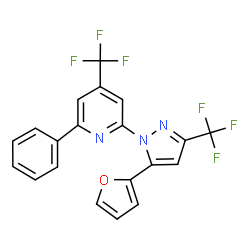 ChemSpider 2D Image | 2-[5-(2-Furyl)-3-(trifluoromethyl)-1H-pyrazol-1-yl]-6-phenyl-4-(trifluoromethyl)pyridine | C20H11F6N3O